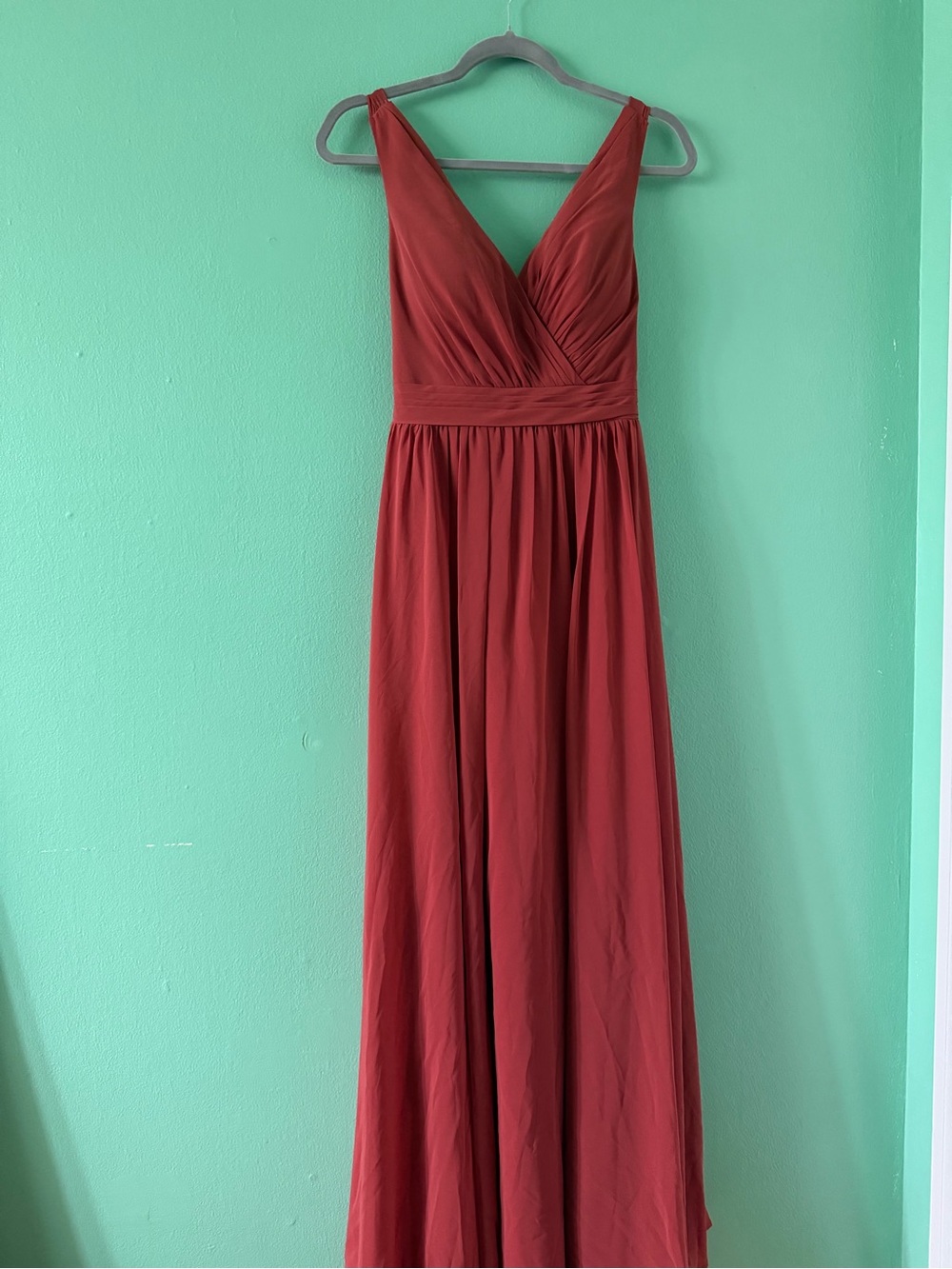 Azazie V-Neck Wrap Maxi Dress in Rust